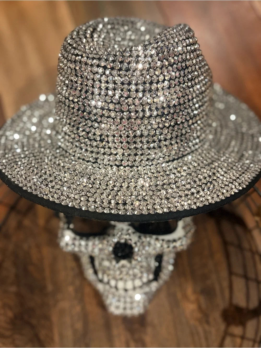 Silver Rhinestone Studded Skull and Cowboy Hat Halloween/Day of the Dead/Party